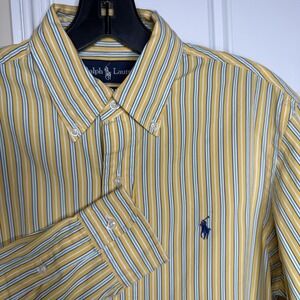 Vintage Polo Ralph Lauren Oxford Shirt Men's Small Yellow Striped Custom Fit